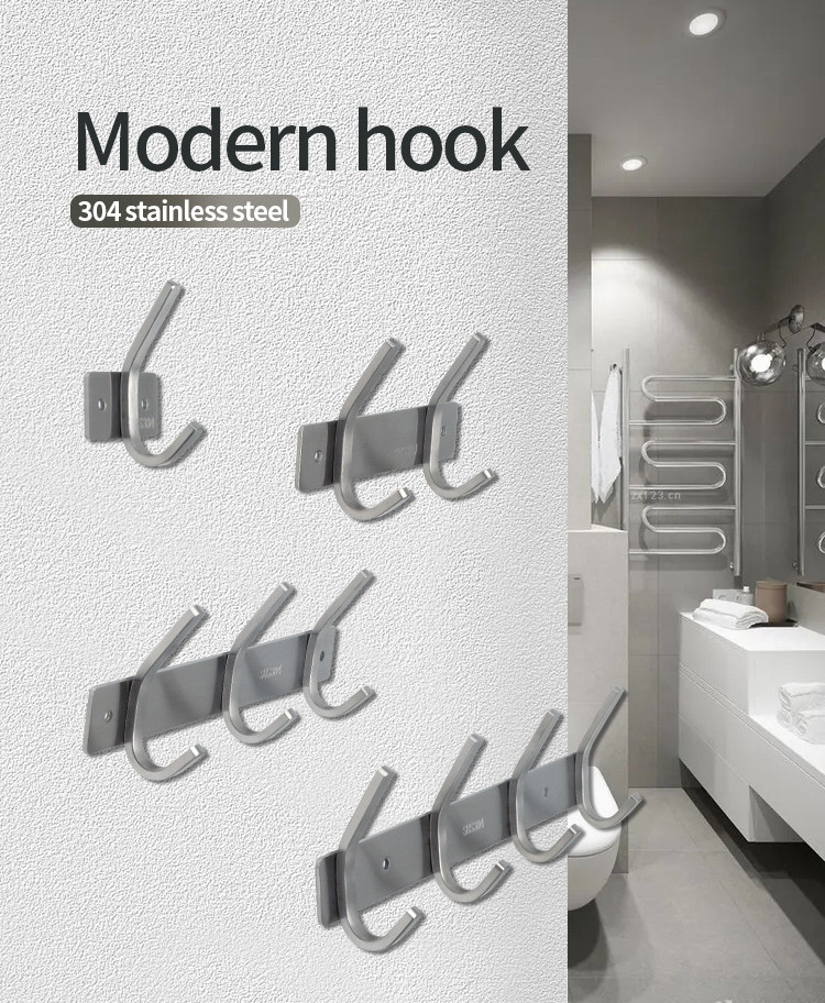 Wholesale 5 hooks clothes stainless steel 304 coat rack metal wall mounted cloth hanger hook