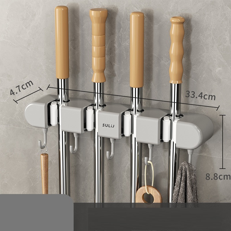 Perforation-free multi-functional mop rack wall hanging items Strong hook household bathroom broom mop clip storage rack