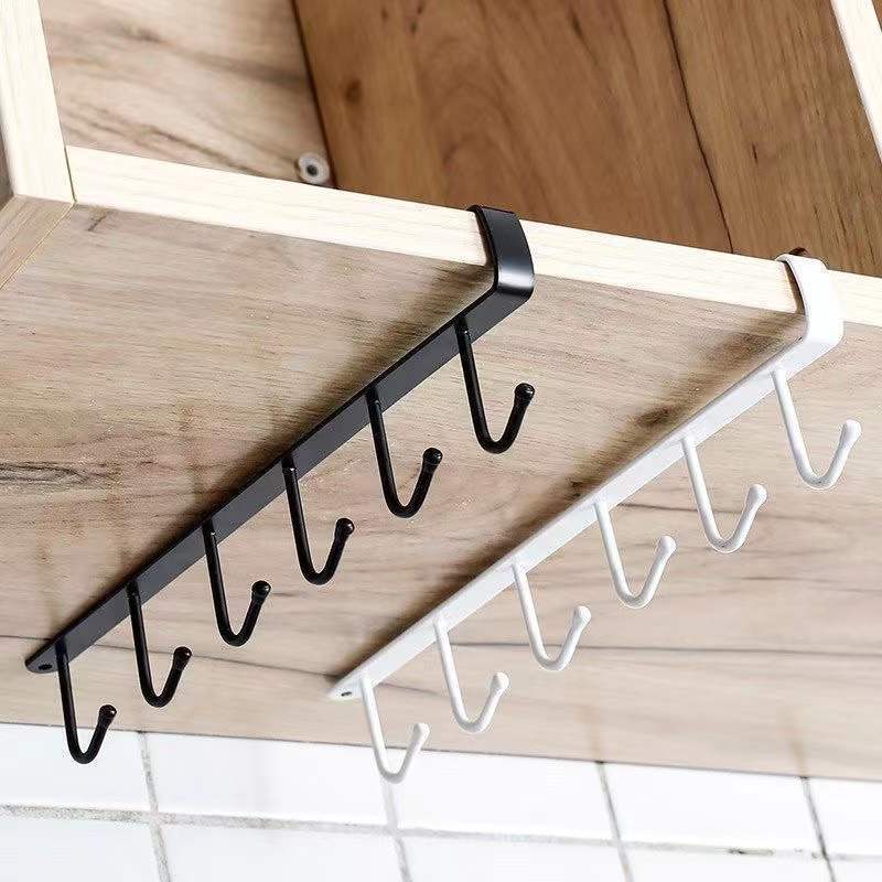 Multifunctional  6 Hooks Storage Shelf Wardrobe Cabinet Metal Under Shelves Mug Cup Hanger Bathroom Kitchen Organize