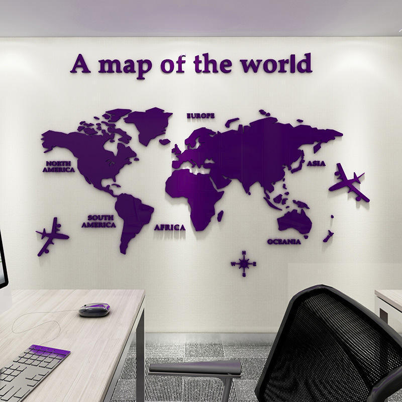 Wholesale Custom Golden Mirror Acrylic World Map Wall Stickers Home Office Worldmap Decoration For Bedroom Indoor Decor