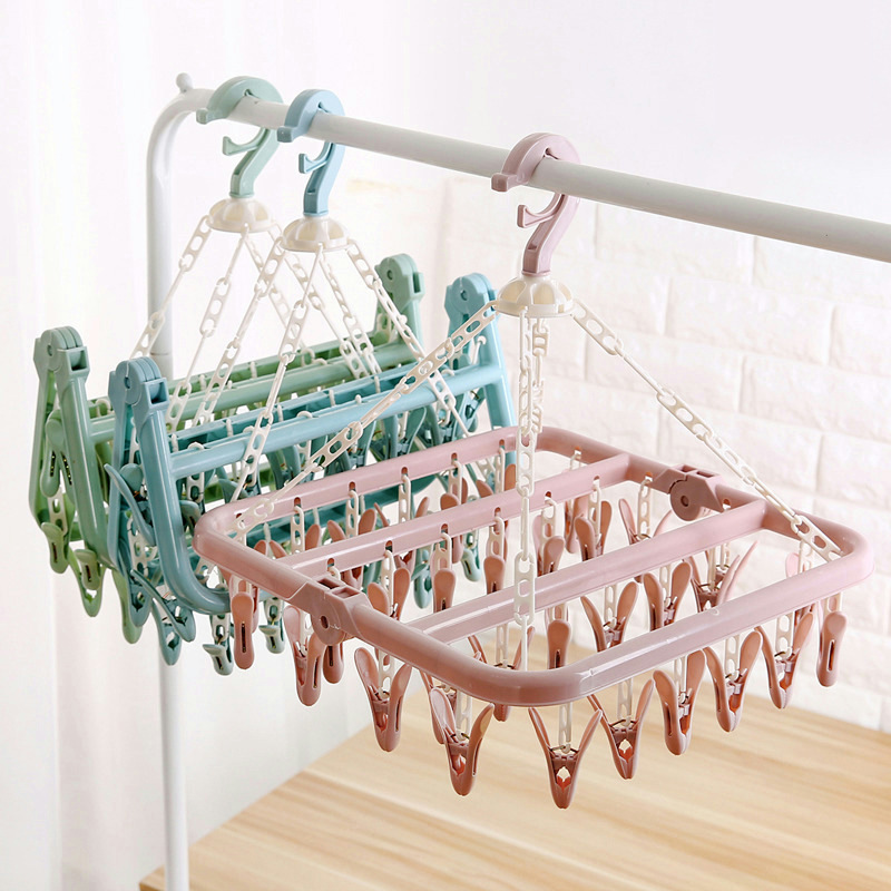 Latest selling household supplies portable 32 clips clothes socks drying rack clips hanger popular hanger for socks