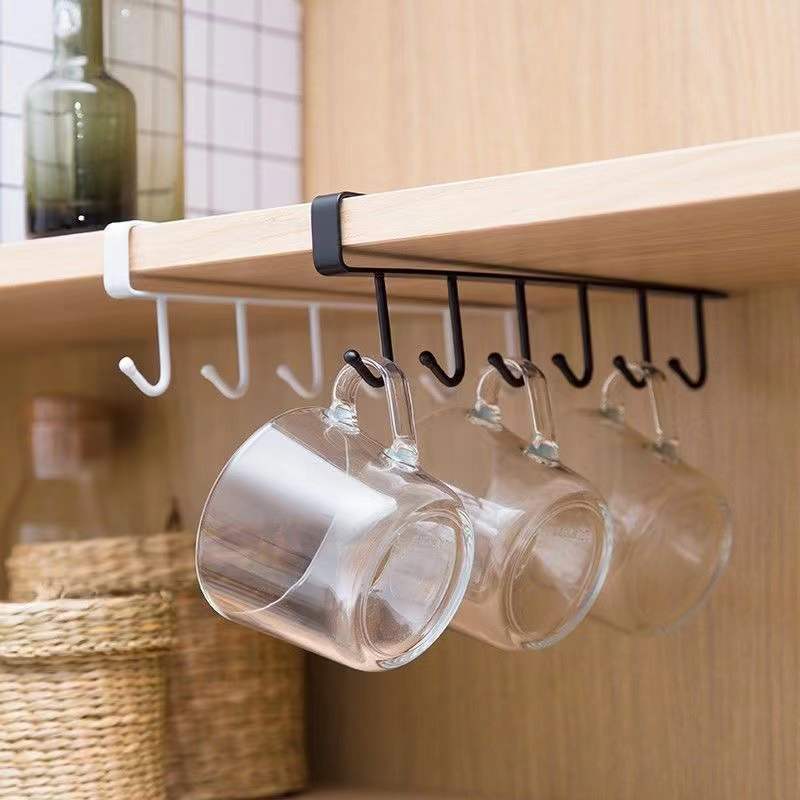 Multifunctional  6 Hooks Storage Shelf Wardrobe Cabinet Metal Under Shelves Mug Cup Hanger Bathroom Kitchen Organize