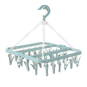 Latest selling household supplies portable 32 clips clothes socks drying rack clips hanger popular hanger for socks