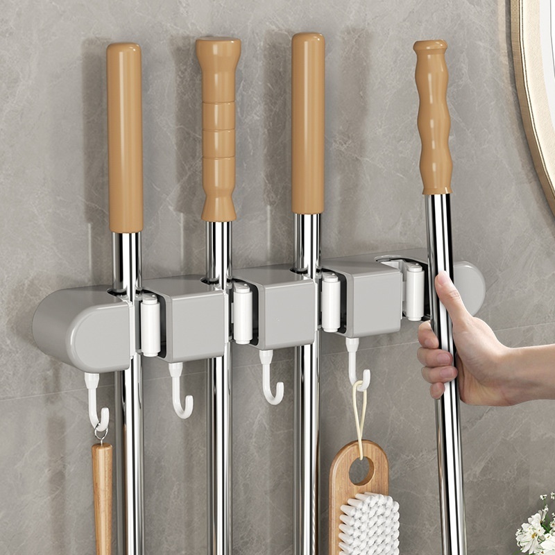 Perforation-free Multi-functional Mop Rack Wall Hanging Items Strong Hook Household Bathroom Broom Mop Clip Storage Rack