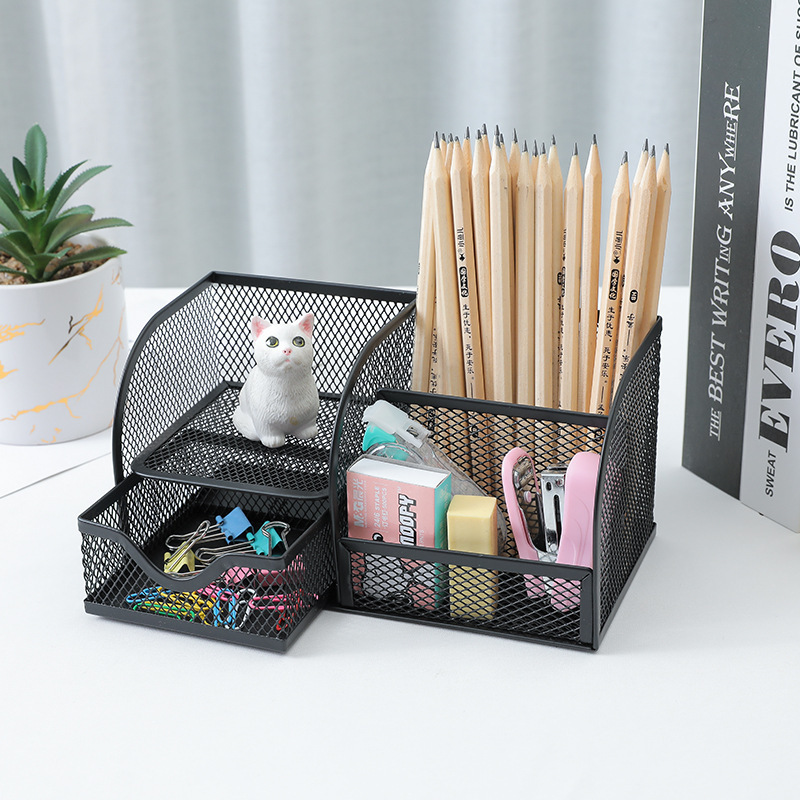 New Style Iron Stationery Organizer Desk Stationery Drawer Simple Grid Pen Holder Pencil Organizer Desktop Holder