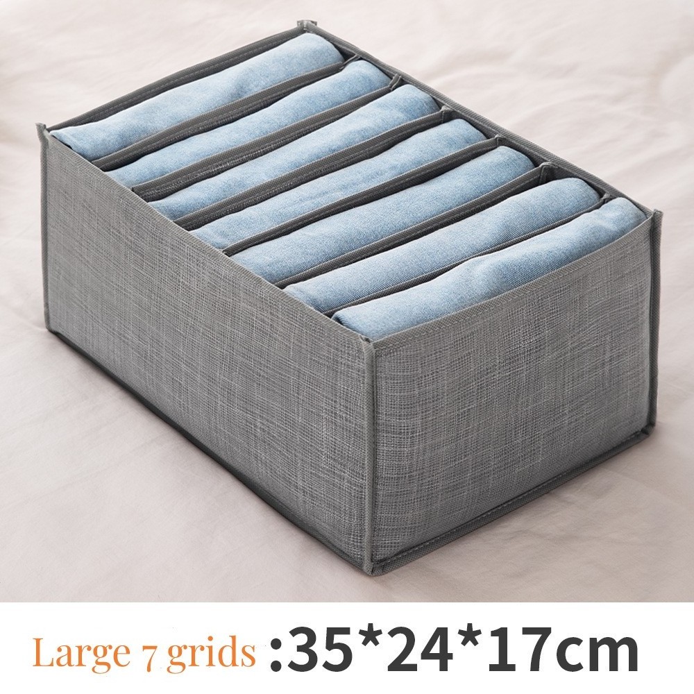 Hot Selling Wardrobe Clothes Organizer Linen Fabric 7 Grids 9 Grids Jeans Organizer For Closet