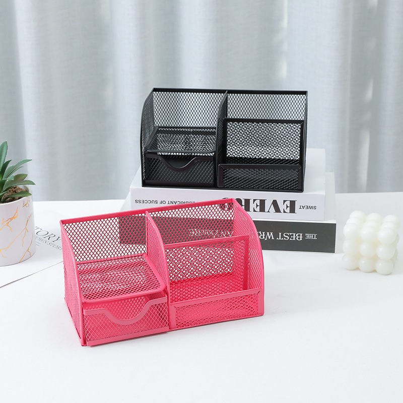 New Style Iron Stationery Organizer Desk Stationery Drawer Simple Grid Pen Holder Pencil Organizer Desktop Holder