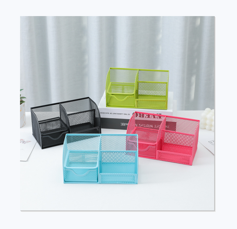 New Style Iron Stationery Organizer Desk Stationery Drawer Simple Grid Pen Holder Pencil Organizer Desktop Holder