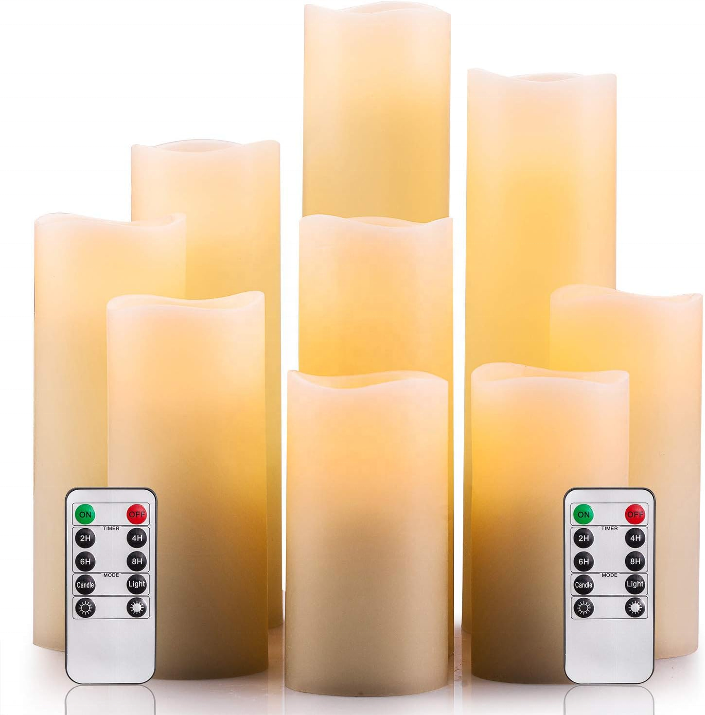 Wedding Decorative Set Of 9 White Pillar Real Wax Battery Operated Electric Clear Glass Flameless LED Candles With Moving Flame