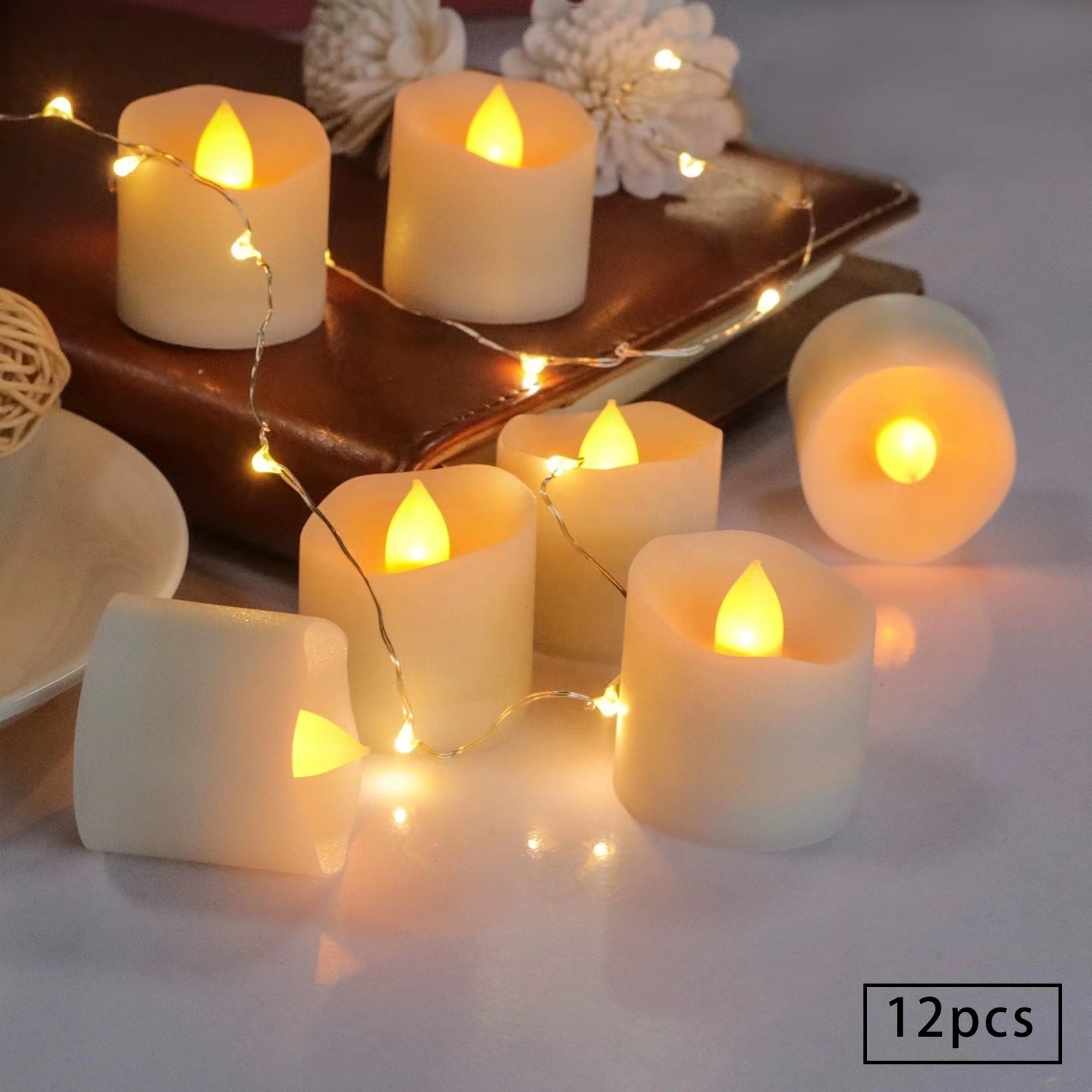 Youming 3D real flame warm light paraffin wax 5 hours timer flameless tea light led candle