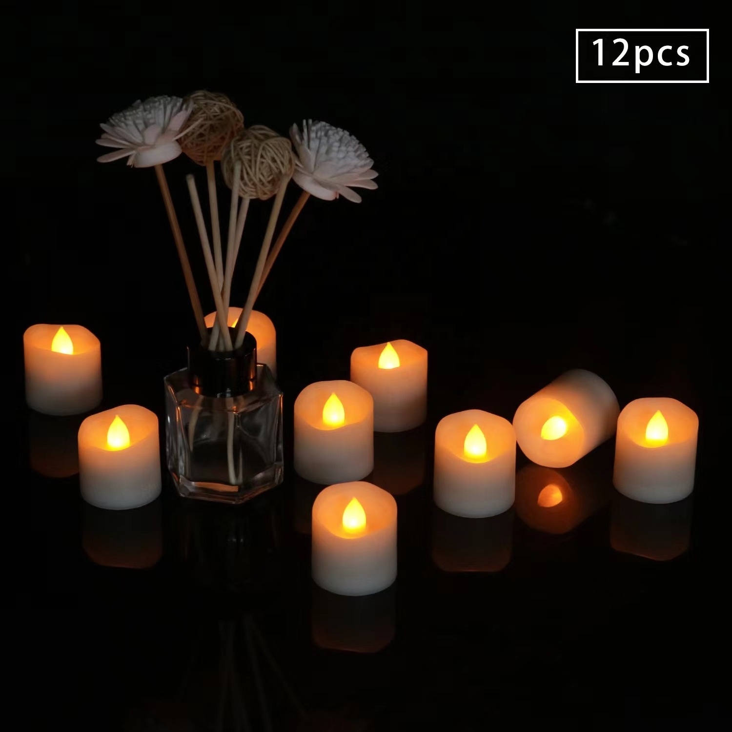 Youming 3D real flame warm light paraffin wax 5 hours timer flameless tea light led candle