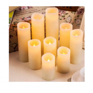 Wedding Decorative Set Of 9 White Pillar Real Wax Battery Operated Electric Clear Glass Flameless LED Candles With Moving Flame