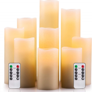 Flameless Candles Battery Operated Candles 4" 5" 6" 7" 8" 9" Set of 9 Ivory Real Wax Pillar LED Candles with 10-Key Remote