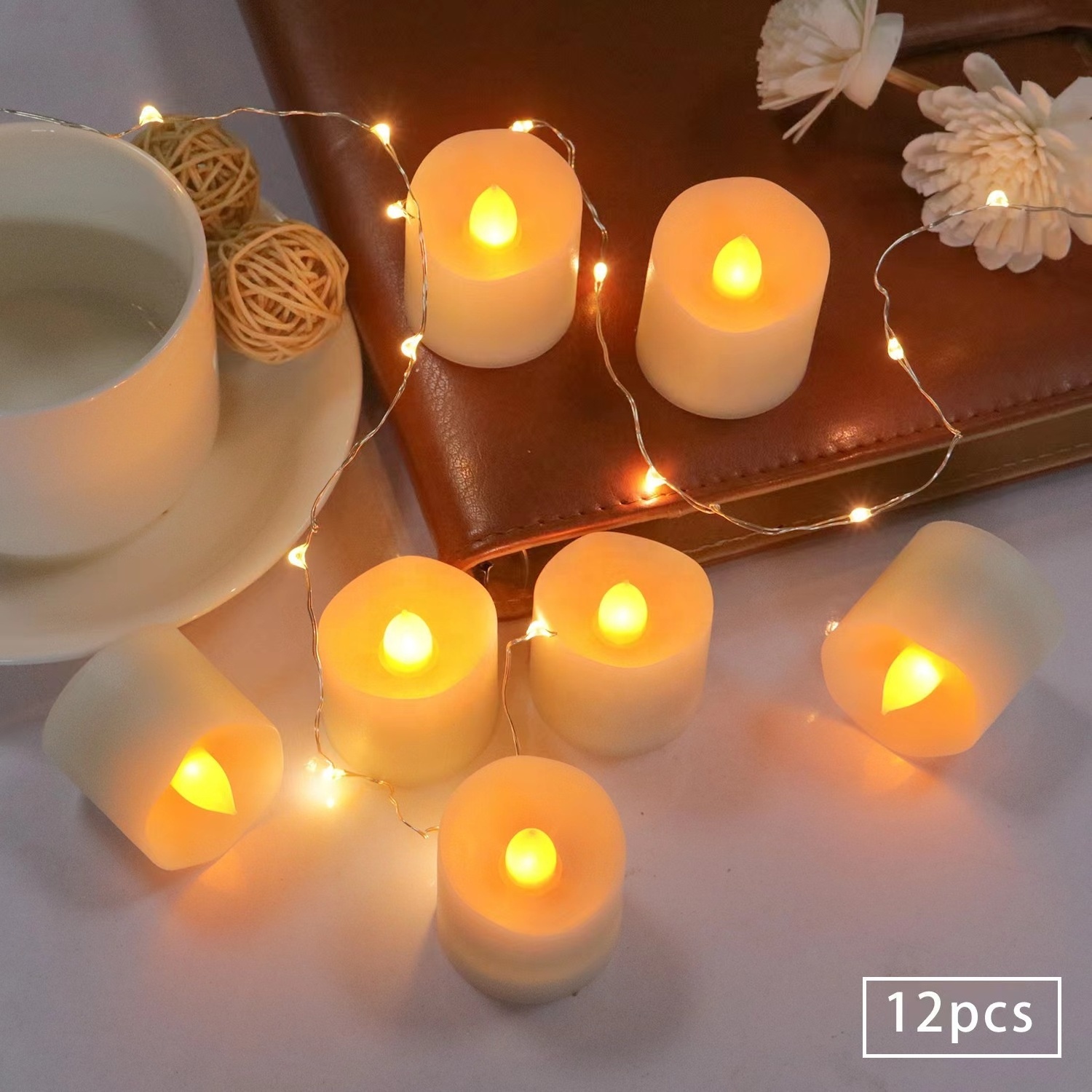 Youming 3D real flame warm light paraffin wax 5 hours timer flameless tea light led candle