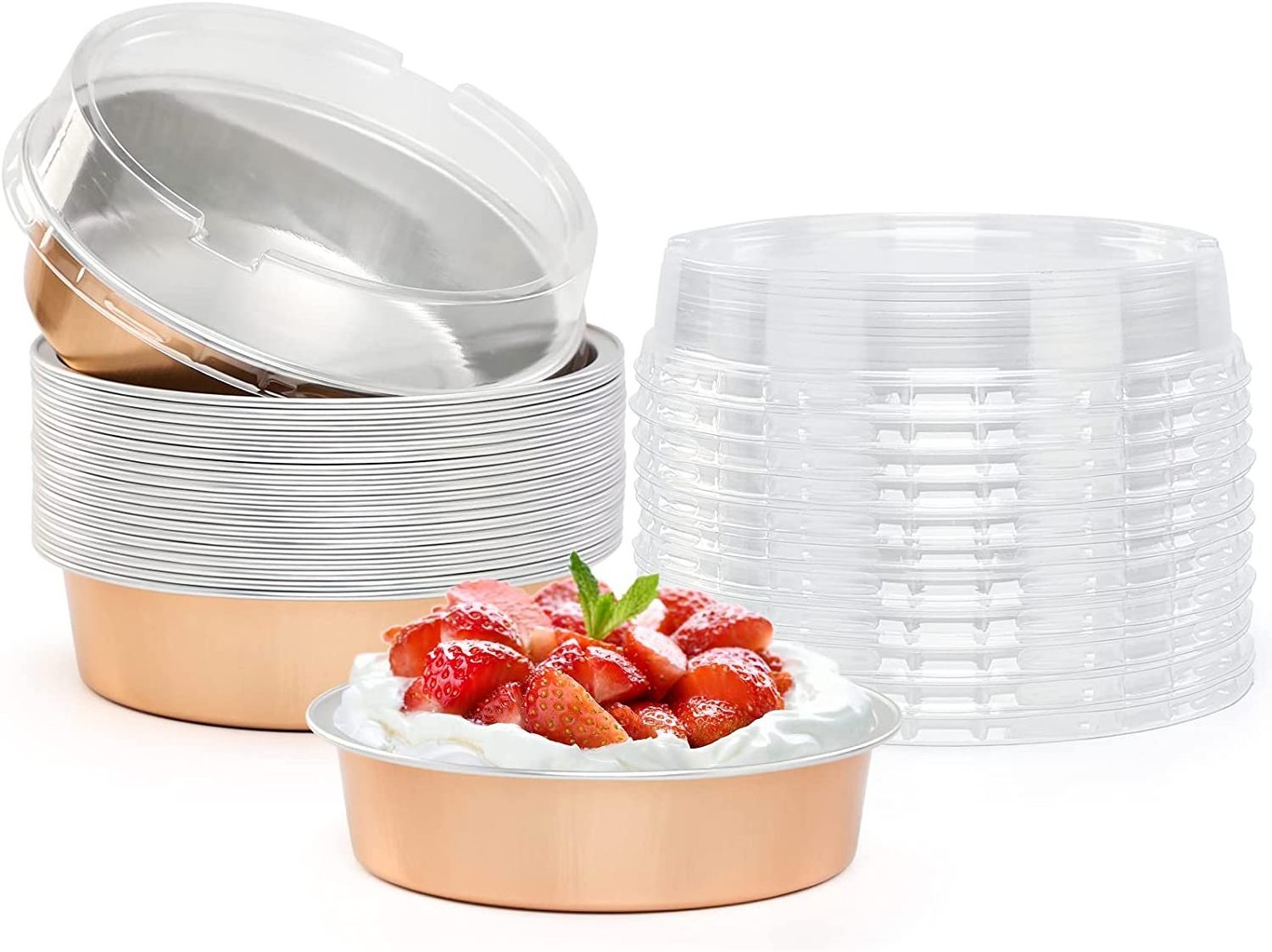 Mini Foil Tins Plates Baking Foil Pans with Lids, 4 Inch Disposable Mini Pie Tins Tart Pans 8 Oz Rose Gold Aluminum Pan