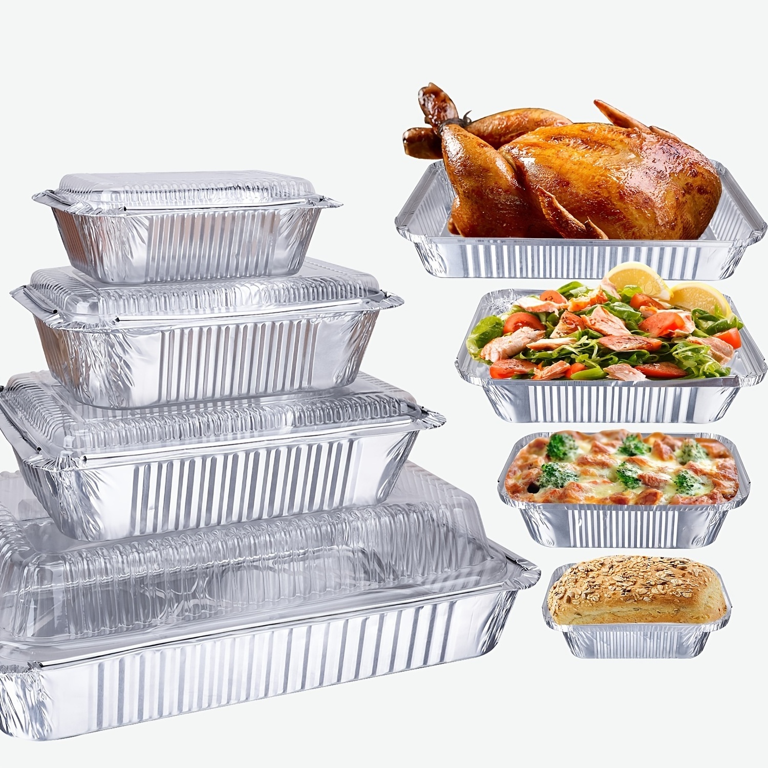 4900Ml Disposable Fast Food Plate Aluminum Foil Bbq Tray With Clear Lid