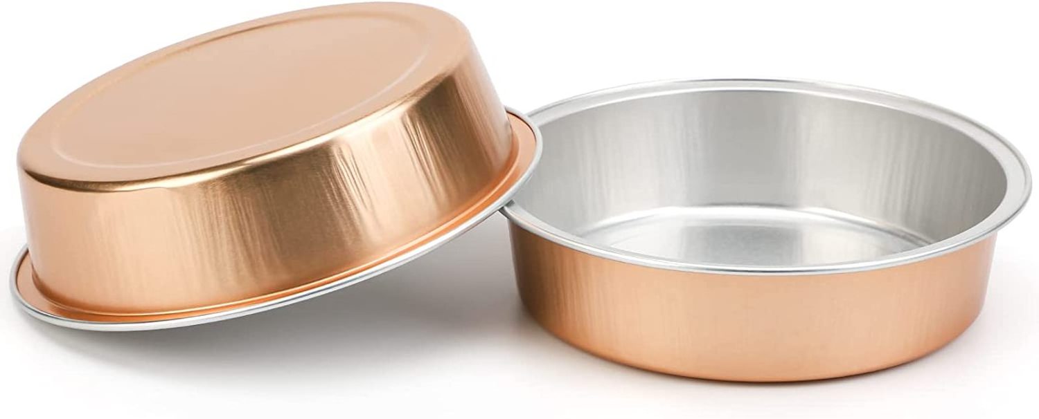 Mini Foil Tins Plates Baking Foil Pans with Lids, 4 Inch Disposable Mini Pie Tins Tart Pans 8 Oz Rose Gold Aluminum Pan