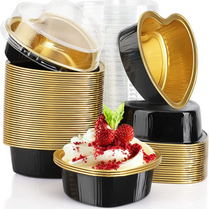 Aluminum Foil Cups,3.4oz 50pcs Hearts Shape Baking Cups with Lids, Snacks Desserts Flan Containers