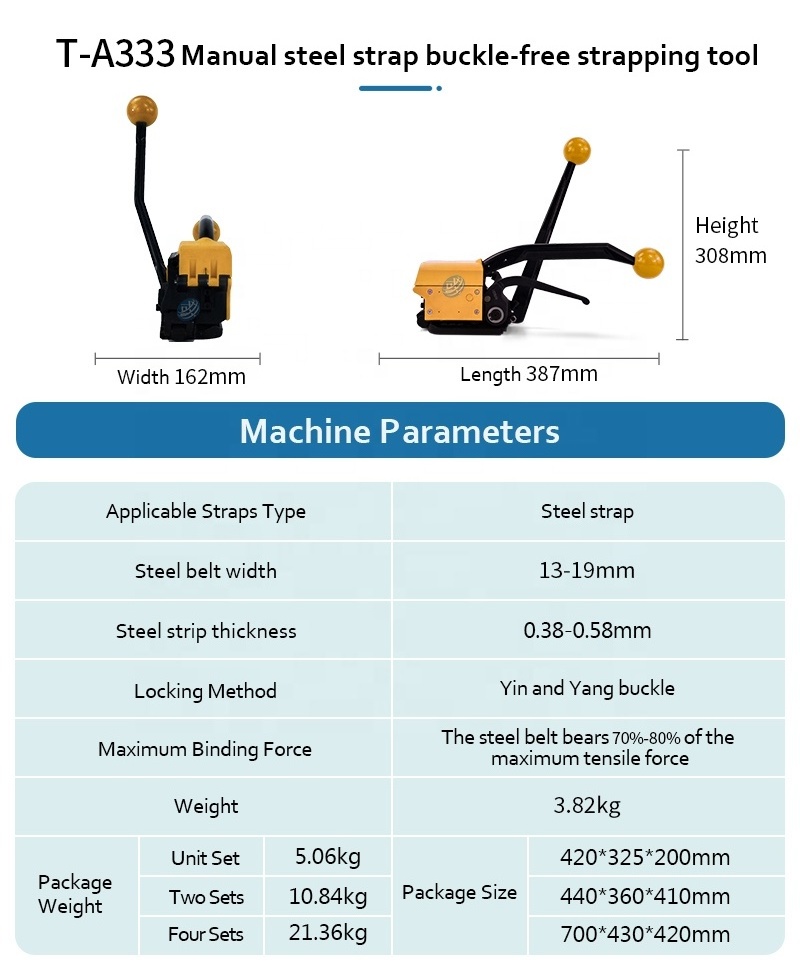 Zhuoyu China Factory Semi automatic A333 Packing Machine Metal Strapping Tool manual steel band tool