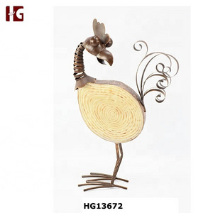 Iron wood body chicken figurine animal yard decoration