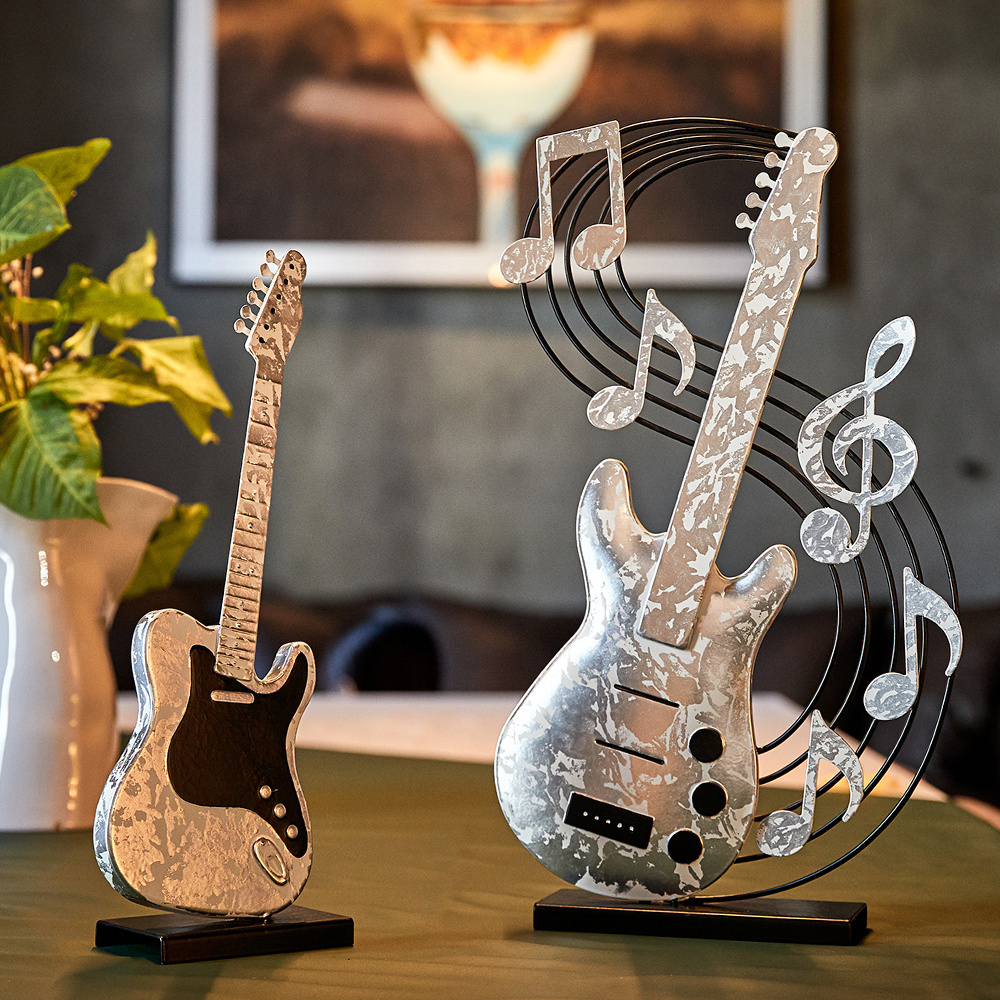 Living Room Interior Metal Decoration Items Iron silver Guitar Shape tabletop metal Decor