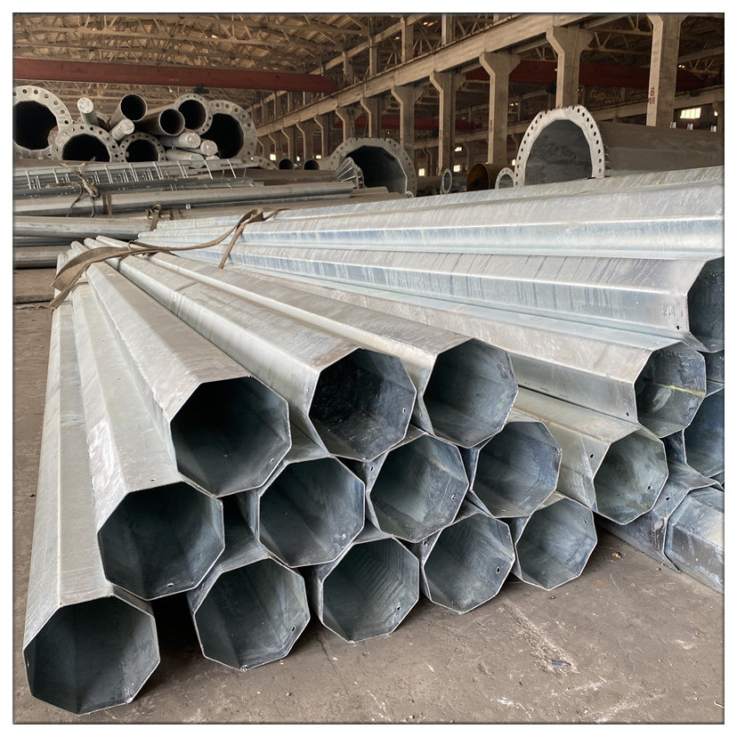 Polygon Hot Dip Galvanized Steel Pole , Steel Transmission Poles For Electrical Power Transmission Line