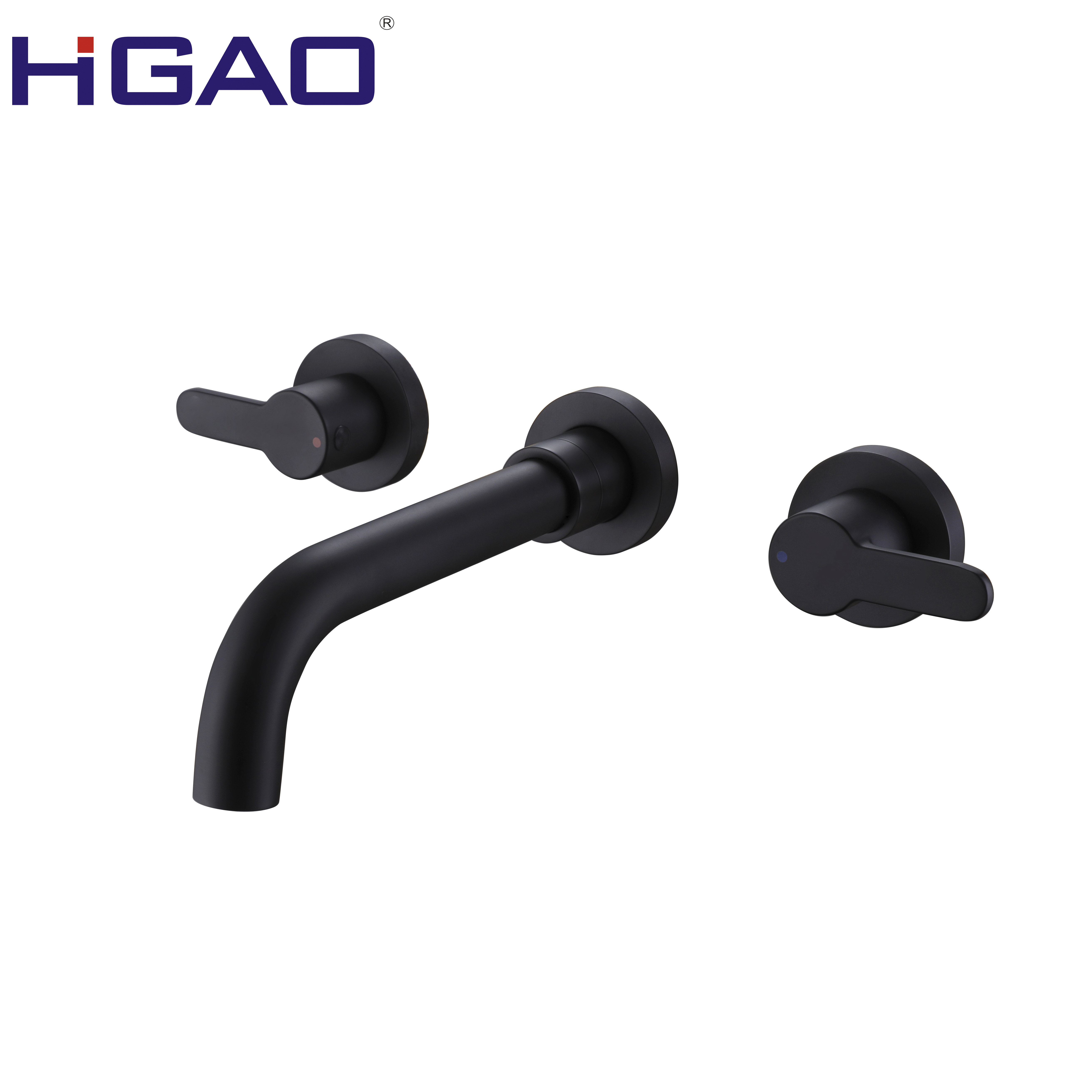 JIangmen modern design hotel black double handle water mixer tap wall mounted wash basin faucet