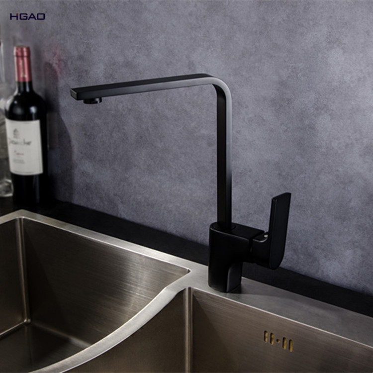 Deck Mount Brass Kitchen Sink Faucet Square One Pipe Sink Cold Hot Water Mixer Tap Hot Selling Matte Black Single Handle 0.6 Mpa