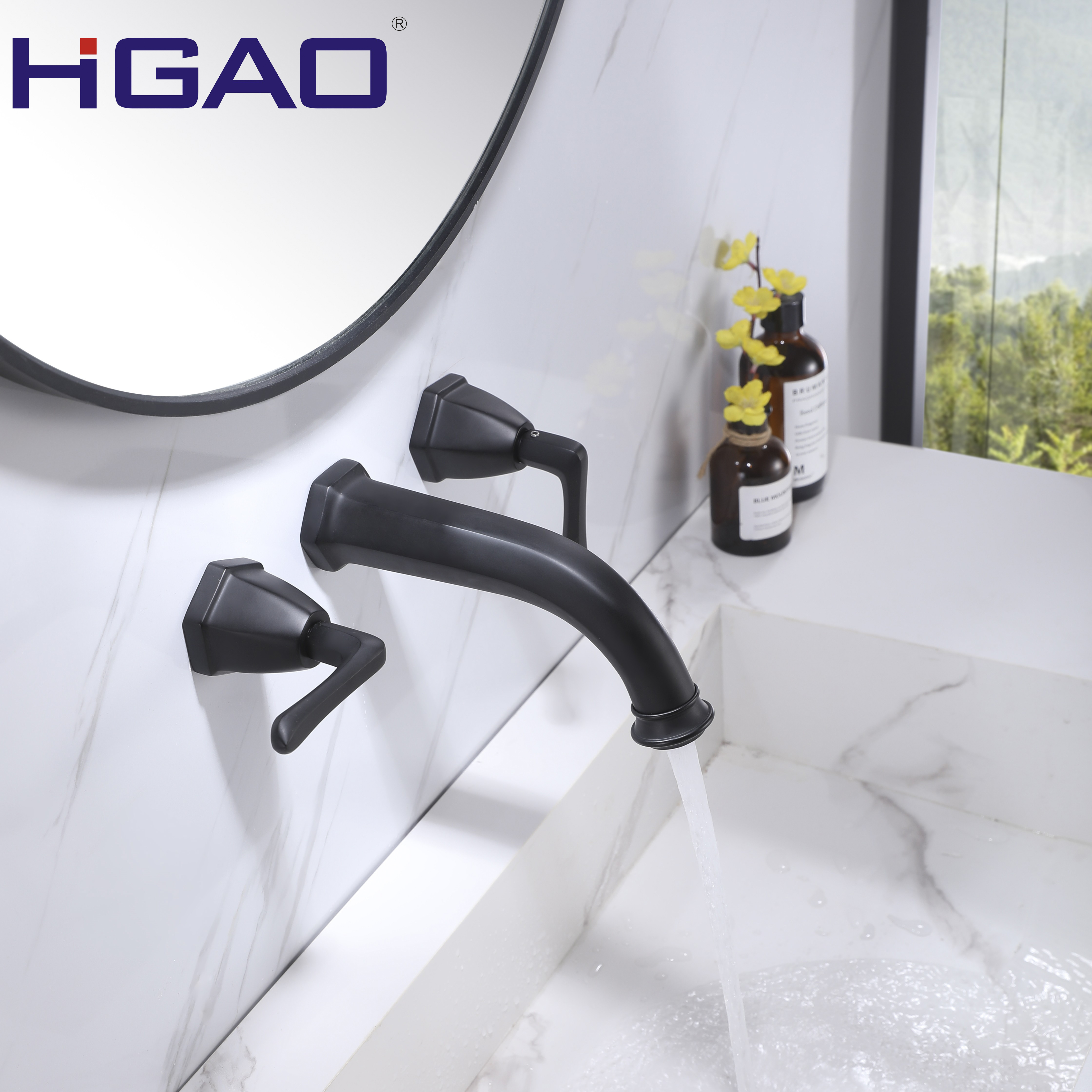 HUAGAO 304 stainless steel Matt black Hidden in wall mounted bathroom Dual handles basin mixer faucet