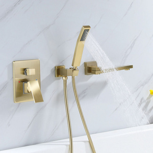 Wall mounted brushed gold bathtub mixer faucet brass single handle bathtub faucet set