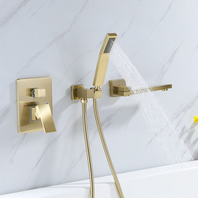 Wall mounted brushed gold bathtub mixer faucet brass single handle bathtub faucet set