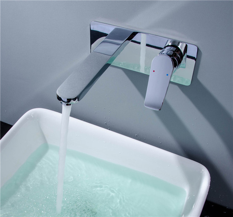 Chrome Water Tap Hidden Wall Mounted Basin Mixer Bathroom Faucet One Handle Copper Hot Cold Mixer Water Single Handle Ceramic