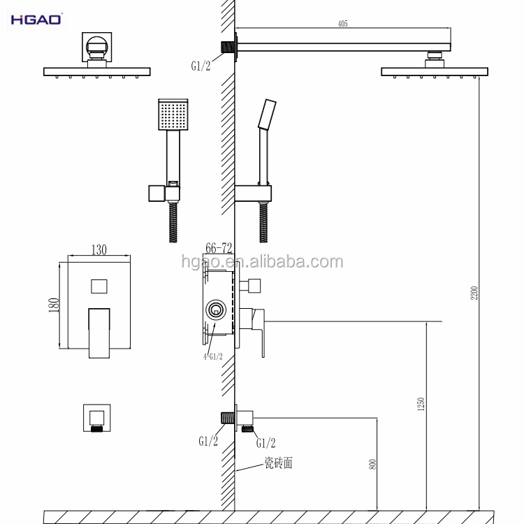 Outdoor Shower Faucet for Public Places Lever Bath Faucet Shower Mixer Bar Modern School Park Beach Contemporary Shower Room