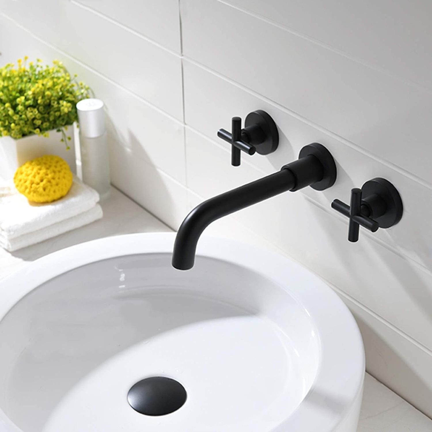 2 Handles Control Mixer Nickel Brush Chrome Wall Mounted for Tap Black Toilet Bathroom Washing Basin Concealed Faucet Ceramic