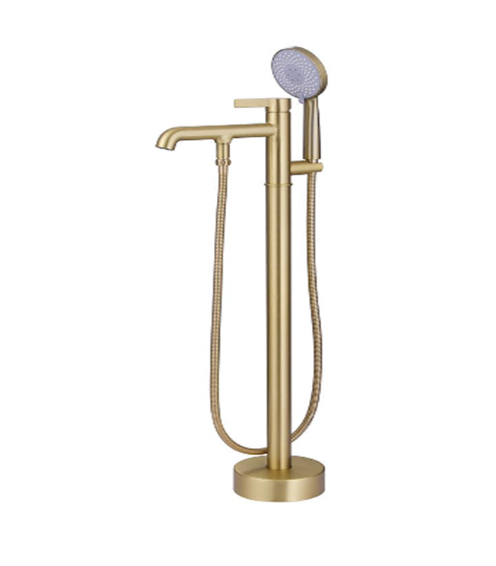 Simple but elegant design gold plate 2 function brass standing bathtub shower faucet with single handle on top