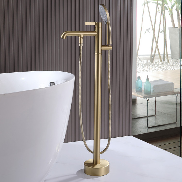 Simple but elegant design gold plate 2 function brass standing bathtub shower faucet with single handle on top