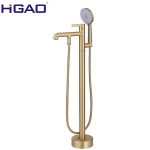 HUAGAO High Quality smart Brushed Gold Floor Mounted Free Standing Bath Shower Tub Filler Shower Mixer Bathtub Faucet