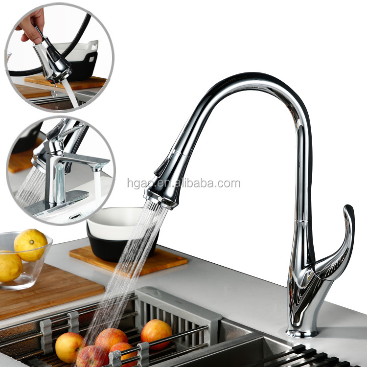 Kaiping Factory supply Hot and Cold Water tap Brass chrome plate Pull Out Kitchen Faucet with nice  antique handle