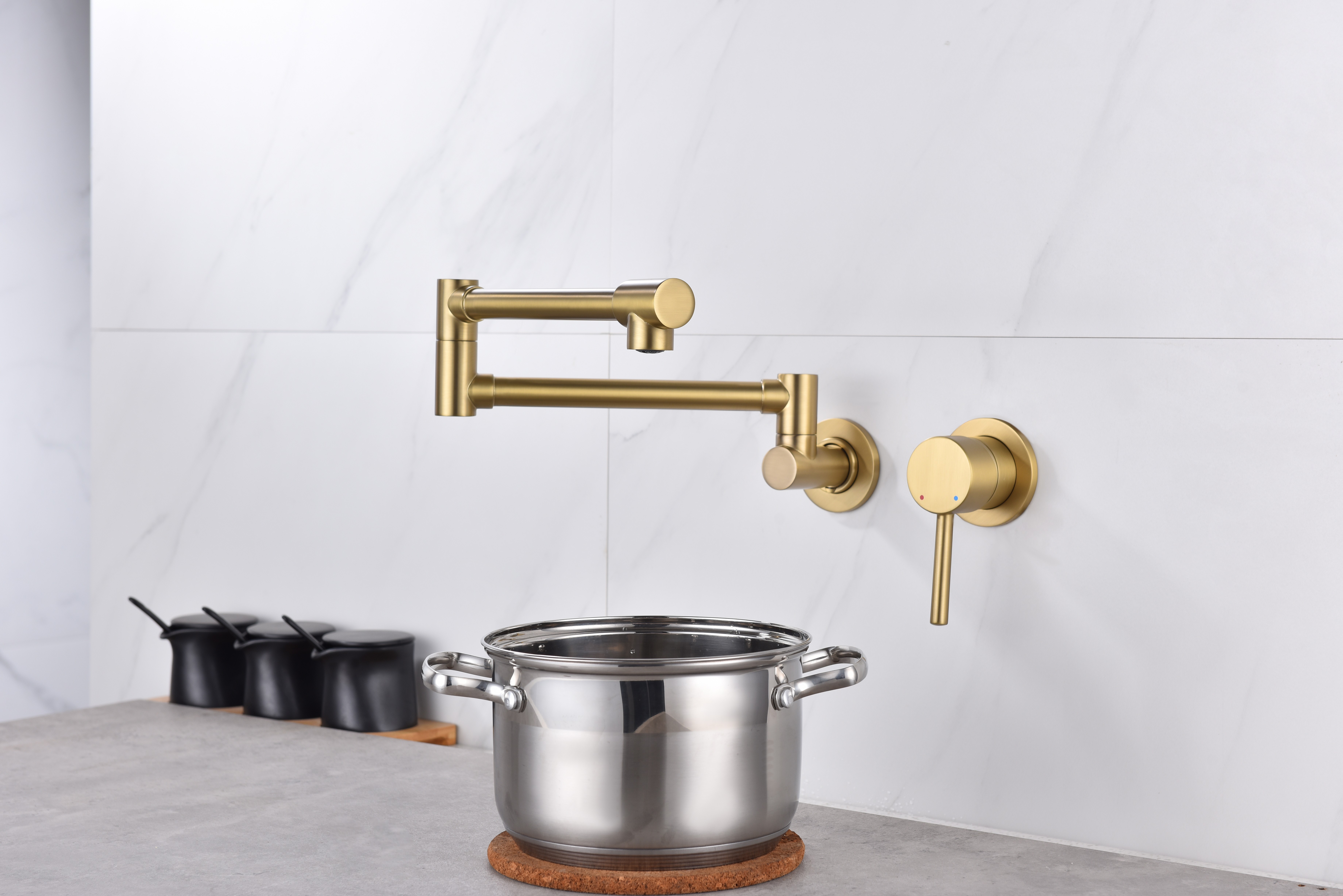 Hot Sales Commercial Kitchen Tap Foldable Faucet Double Joint Swing Arm Brass Wall Mount Sink Faucet Brushed Finish Side Spray