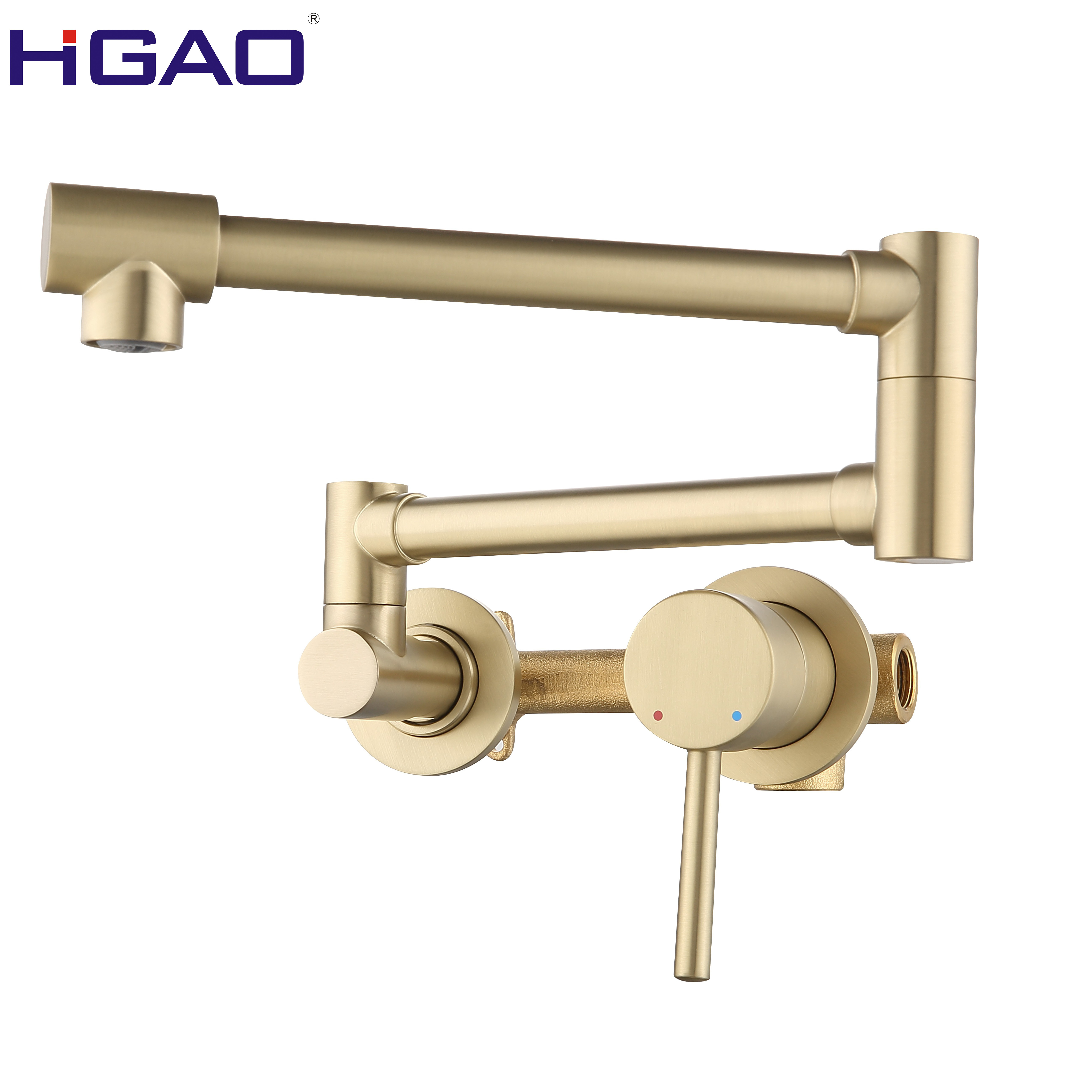 Kaiping factory new design Luxury brushed silver brass wall mounted double handle water taps mixer folding kitchen faucet