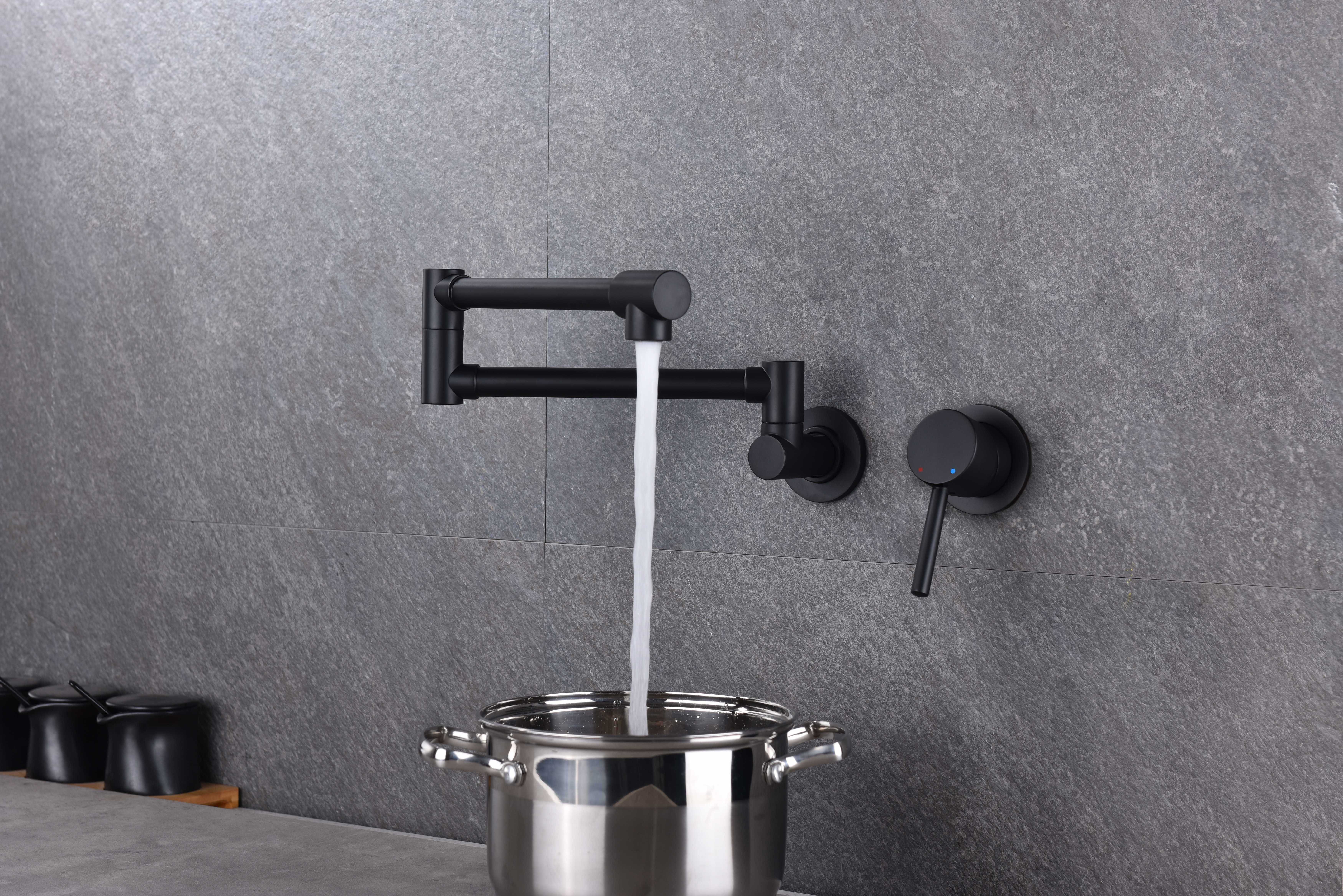 Kaiping factory new design Luxury brushed silver brass wall mounted double handle water taps mixer folding kitchen faucet