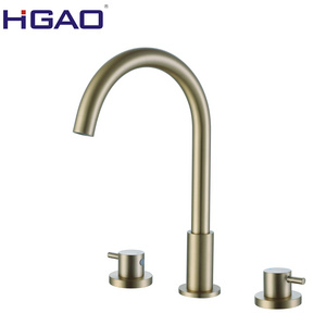 Wholesale smart Brushed Gold Finish 3 Holes Bathroom Sink Mixer Tap Washroom Basin Faucet Contemporary