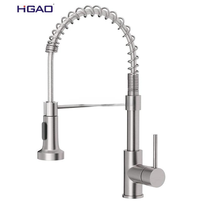 HUAGAO Brass Stainless Steel Brushed Black Torneira Gourmet Pull Down Kitchen Sink Faucets Pull Out Spring Kitchen Faucets