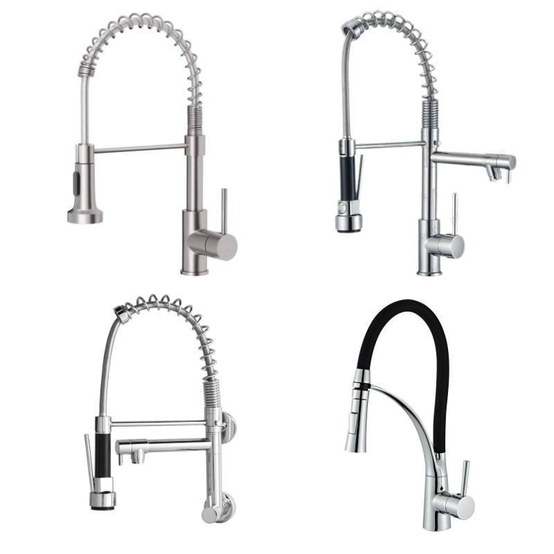 HUAGAO Brass Stainless Steel Brushed Black Torneira Gourmet Pull Down Kitchen Sink Faucets Pull Out Spring Kitchen Faucets