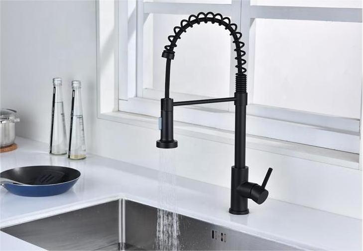 HUAGAO Good Selling SUS304 Kitchen Spring Faucets with Pull Down 3 Function Sprayer Cheap Kitchen Taps Black Tap for RV Utility