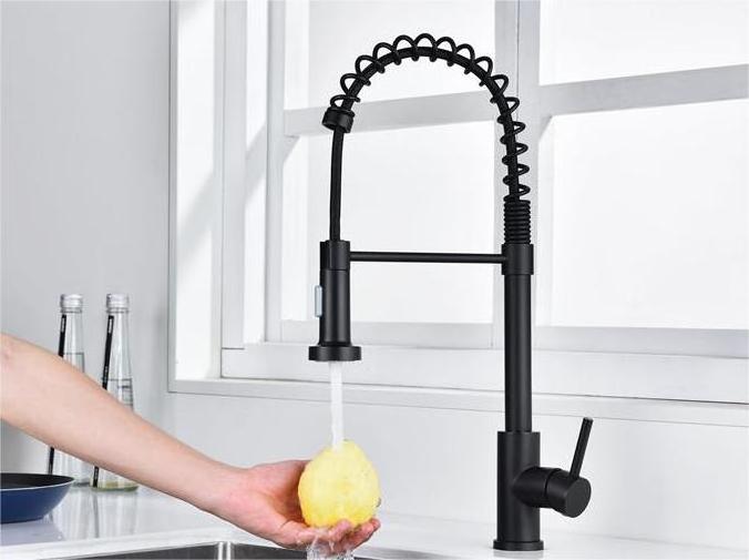 HUAGAO Good Selling SUS304 Kitchen Spring Faucets with Pull Down 3 Function Sprayer Cheap Kitchen Taps Black Tap for RV Utility