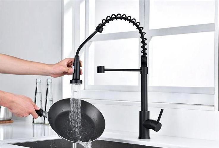 HUAGAO Good Selling SUS304 Kitchen Spring Faucets with Pull Down 3 Function Sprayer Cheap Kitchen Taps Black Tap for RV Utility