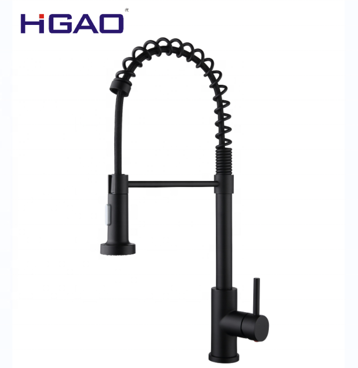 HUAGAO Good Selling SUS304 Kitchen Spring Faucets with Pull Down 3 Function Sprayer Cheap Kitchen Taps Black Tap for RV Utility