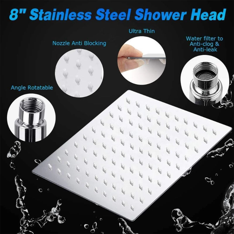 Large Square 4/6/8 Inch Stainless Steel Shower Head High Pressure Rainfall Function Chrome Bathroom Accessory Brass Water Saving