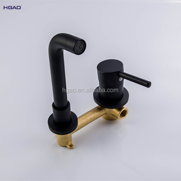 HUAGAO One handle Antique black Brass brushed water tap hidden wall mounted basin Faucet